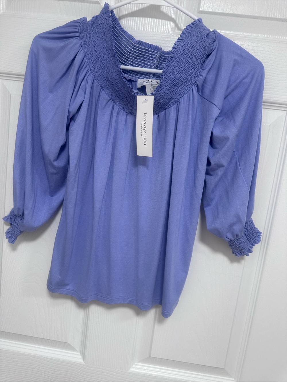 Ariella Lavender Smocked Neck Peasant Top